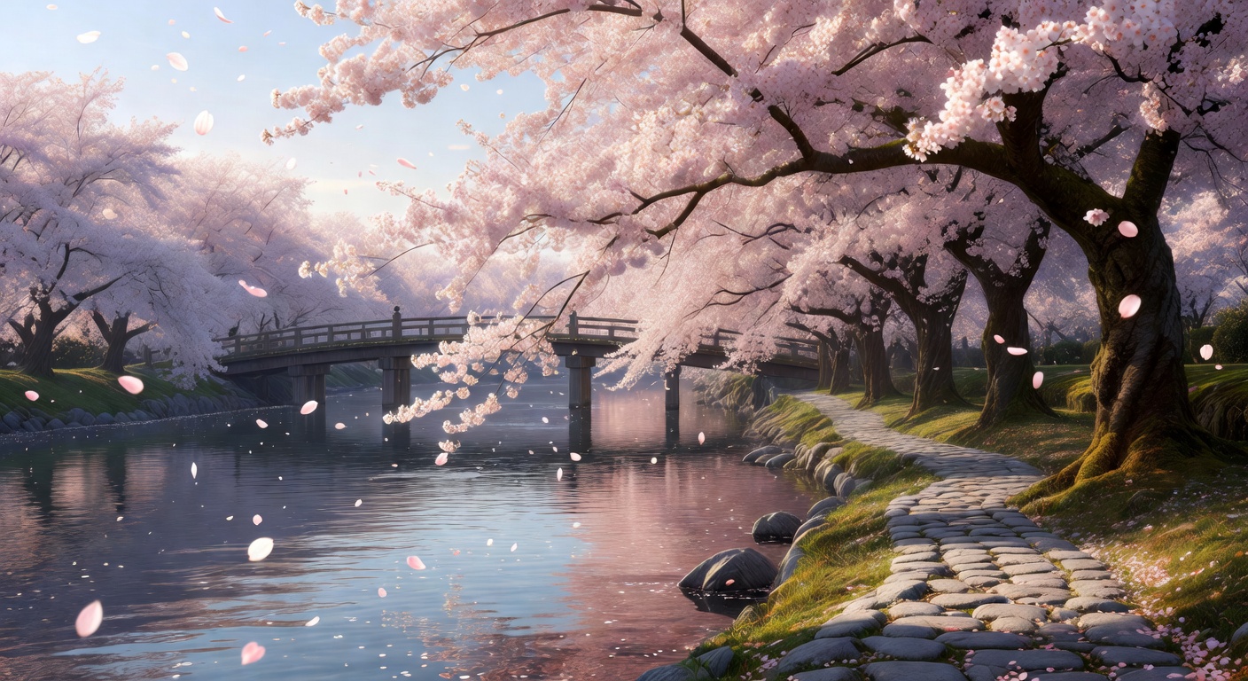 京都の川沿いの桜並木