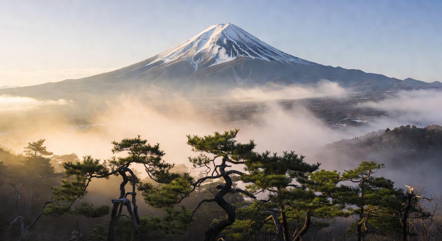 富士山の夜明けの風景